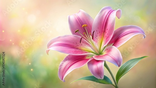 Soft pink lilly in bloom panoramic painting