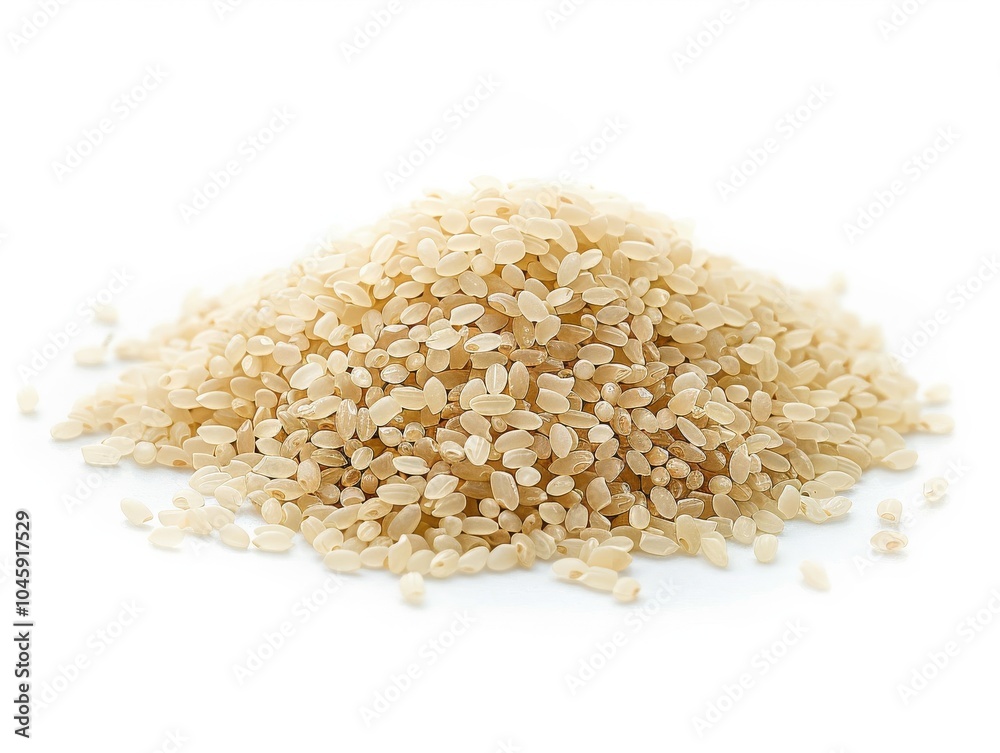 A mound of jasmine rice grains on a white background A mound of jasmine rice grains on a white background