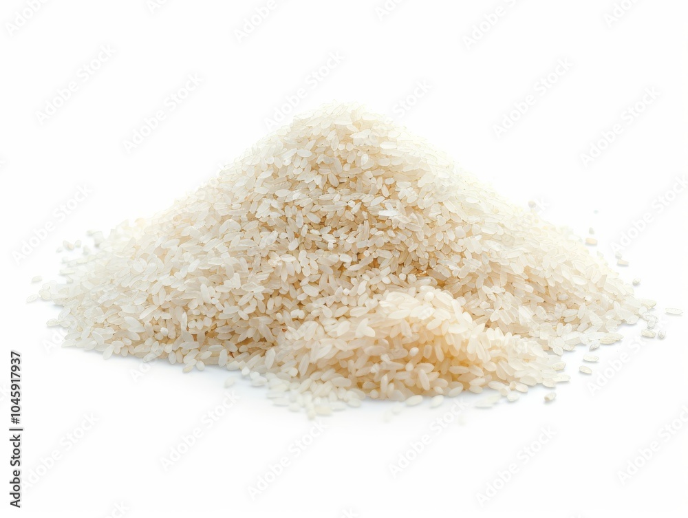 A mound of uncooked jasmine rice on a white background A mound of uncooked jasmine rice on a white background