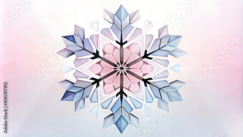 Elegant abstract snowflake design in pastel colors on a light background