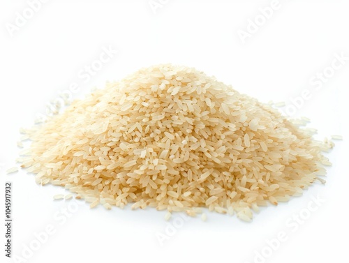 A mound of uncooked jasmine rice on a white background photo