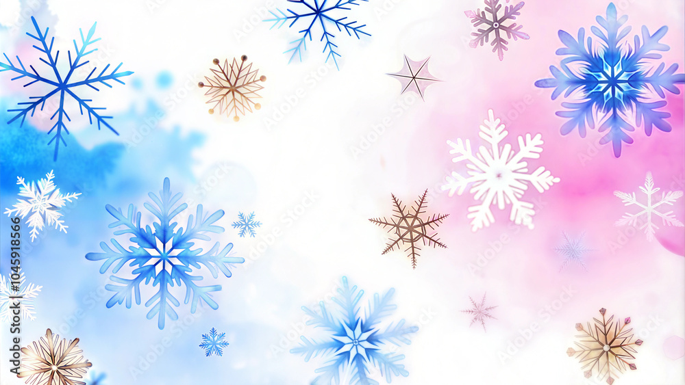 Charming winter background with delicate snowflakes on a soft watercolor palette copy space Charming winter background with delicate snowflakes on a soft watercolor palette copy space