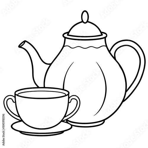 teapot and cup silhouette vector illustration on white background.