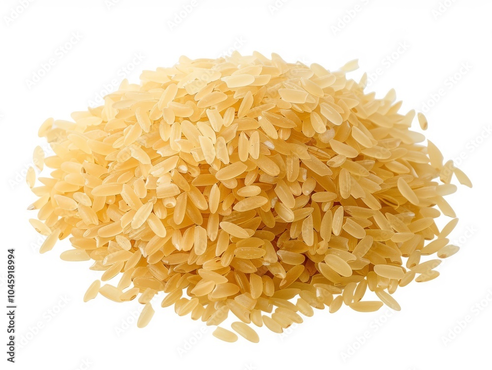 A pile of uncooked jasmine rice grains on a white background A pile of uncooked jasmine rice grains on a white background