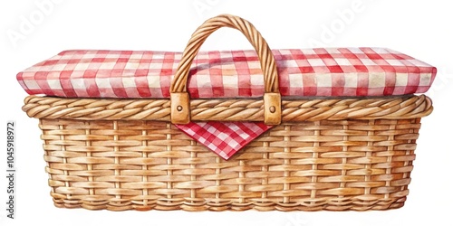 watercolor picnic basket illustration on white background