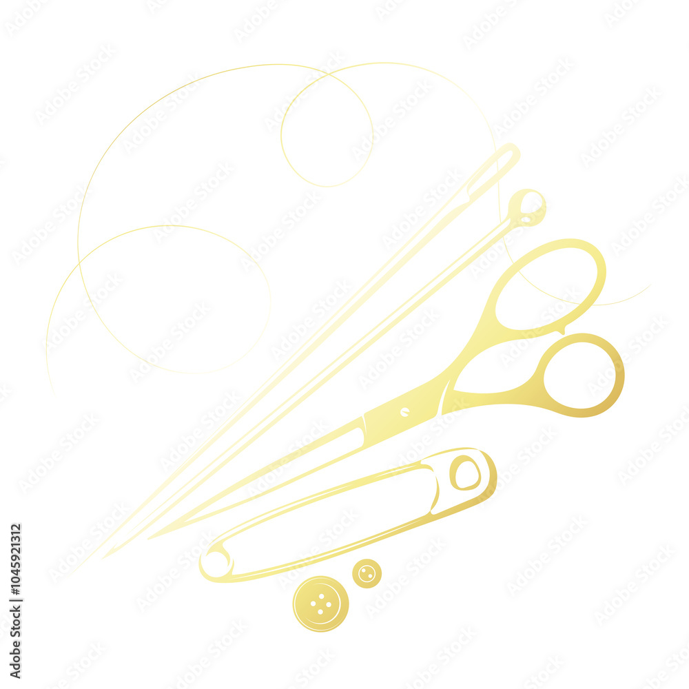 Naklejka premium Hand sewing and salon sewing symbol with scissors and needle thread
