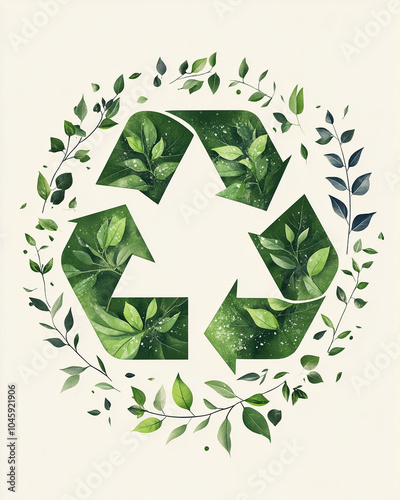 recycling symbol formed from lush green leaves, representing the importance of environmental conservation and sustainable practices.