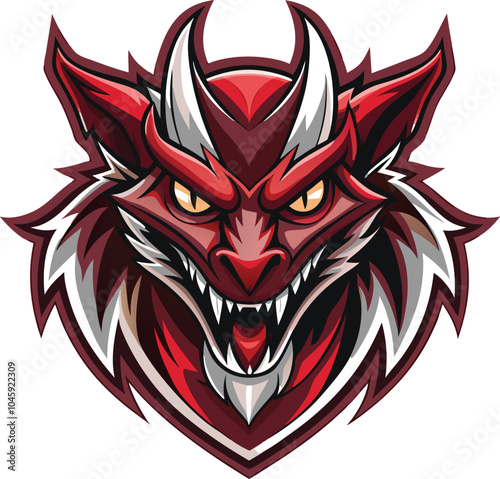 Ferocious Red Dragon Mascot Head Illustration