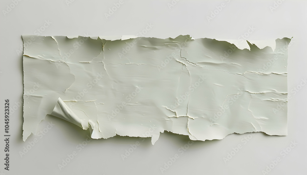 A piece of white wrinkled paper with a peeling corner, isolated on a white background. A piece of white wrinkled paper with a peeling corner, isolated on a white background.