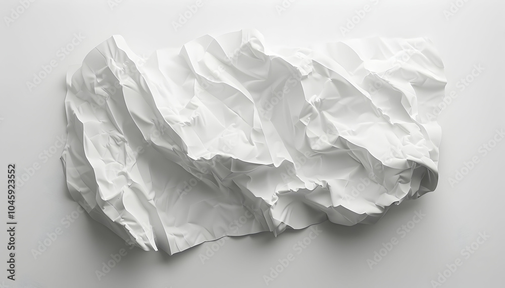 A sheet of white paper crumpled and laid flat on a white background.