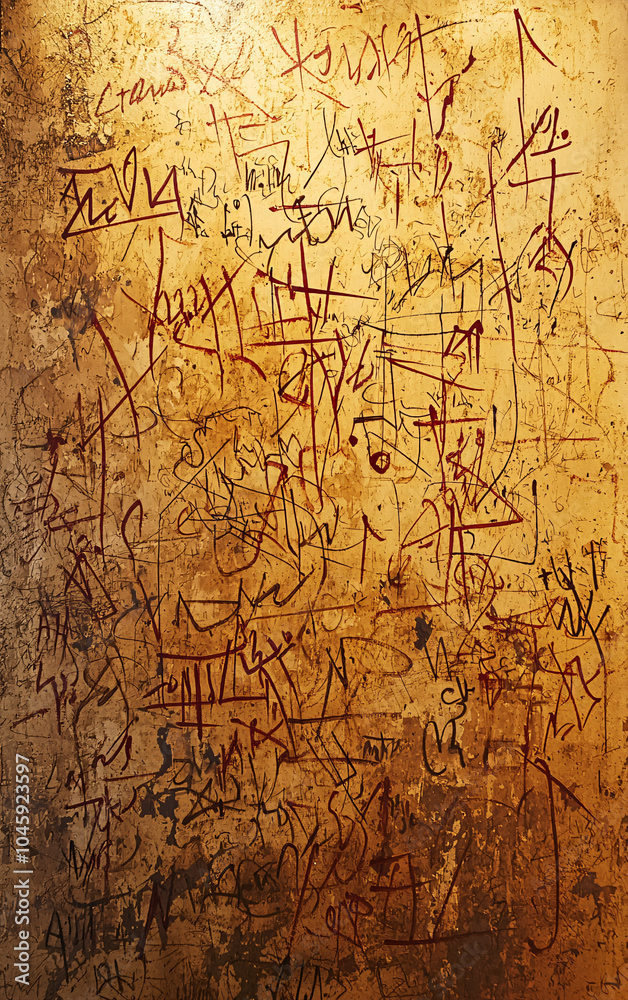 Celestial-style writing and scribbles on a textured wall, blending intricate cosmic patterns with a sense of mystery and otherworldly design, evoking ancient inscriptions and cosmic chaos. Celestial-style writing and scribbles on a textured wall, blending intricate cosmic patterns with a sense of mystery and otherworldly design, evoking ancient inscriptions and cosmic chaos.