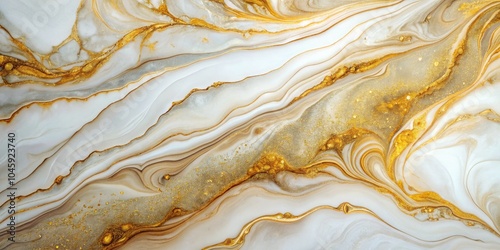 Abstract Swirling Golden and White Marble Texture, art ,background