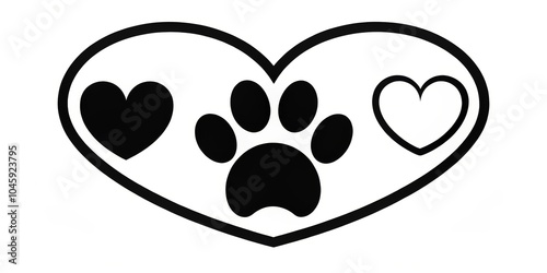 Black Paw Print Inside Heart, Heart, Paw Print, Love , Pet Love , Animal