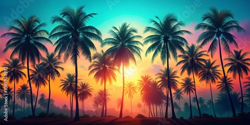 Silhouette of Palm Trees at Sunset  Tropical Paradise  Palm Tree Silhouette  Summer  Vacation