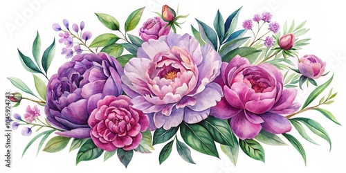 Wallpaper Mural Watercolor Bouquet of Purple and Pink Peonies with Greenery, Floral Arrangement, Wedding Flowers, peonies, watercolor Torontodigital.ca