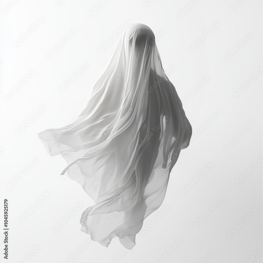Ethereal Ghost Draped in Flowing White Fabric - made with Generative AI Ethereal Ghost Draped in Flowing White Fabric - made with Generative AI