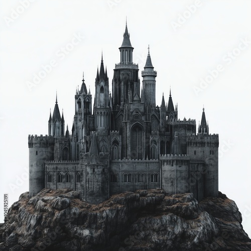 Dark Gothic Castle with Glowing Windows on a Rocky Cliff - made with Generative AI photo
