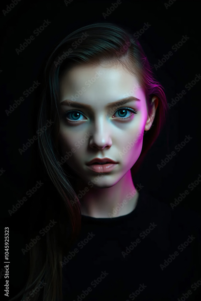 portrait of a young woman in front of a dark background