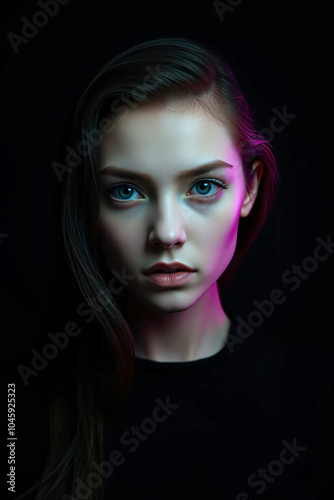 portrait of a young woman in front of a dark background