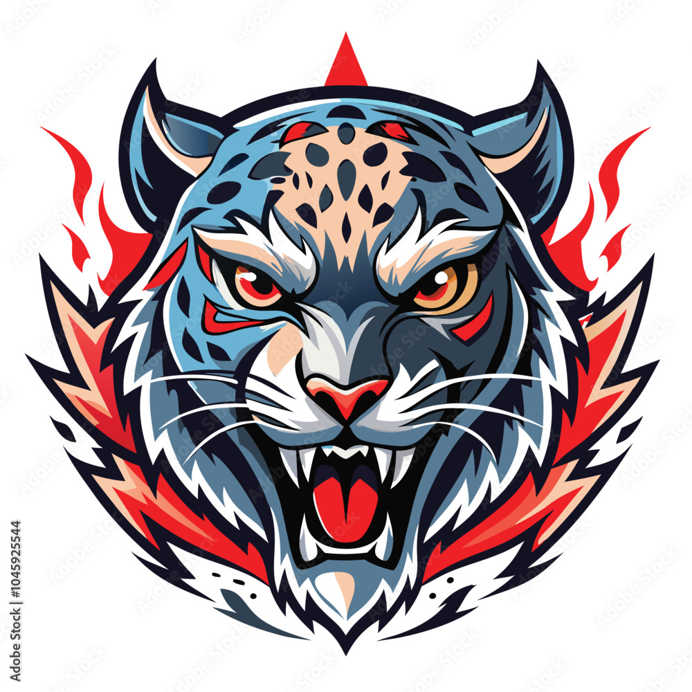 Fototapeta premium Fierce Blue Snow Leopard with Flames