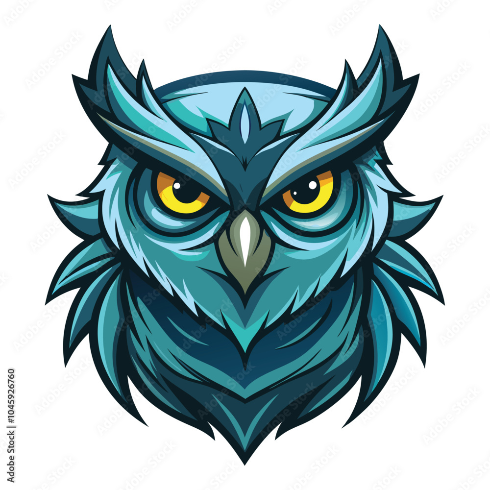 Fototapeta premium Blue Owl Illustration with Sharp Eyes