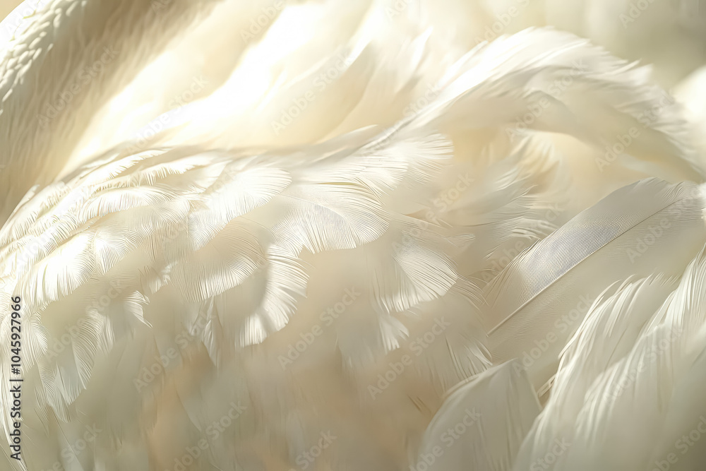 Fototapeta premium Feathery white background with a few blurry spots. The background is filled with light and the feathery texture gives it a dreamy, ethereal feel