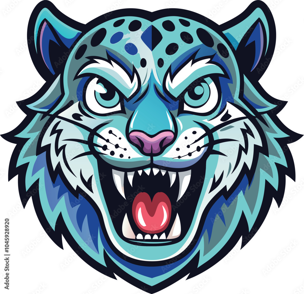 Fototapeta premium Blue Snow Leopard Mascot Cartoon Illustration