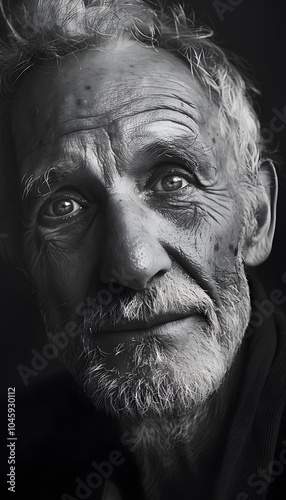 Artistic monochrome portrait of a mature man with expression black and white