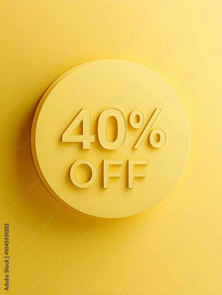 Light Yellow '40% OFF' Promotional Sign on a Light Yellow Background Light Yellow '40% OFF' Promotional Sign on a Light Yellow Background