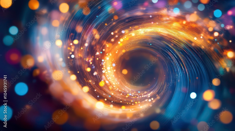 Abstract swirling light with bokeh effect in blue, orange, and purple tones. Abstract swirling light with bokeh effect in blue, orange, and purple tones.