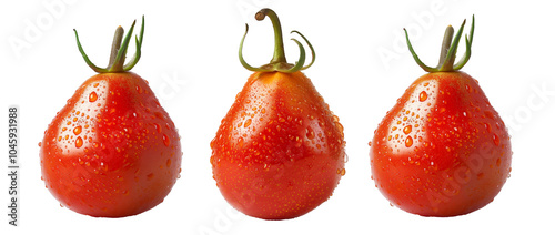 Red pear tomato with a green stem isolated on a white background. photo