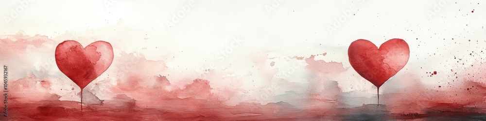 Watercolor painting of two red hearts on an abstract background. Watercolor painting of two red hearts on an abstract background.