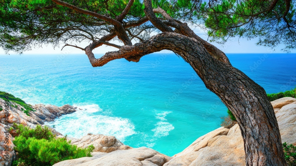 Peaceful landscape of a small island with rocky shores, turquoise ocean water, and lush greenery, reflecting tranquility. Peaceful landscape of a small island with rocky shores, turquoise ocean water, and lush greenery, reflecting tranquility.