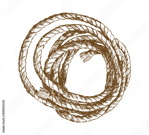 Hand drawing of rigging rope coil, vector illustration isolated on white