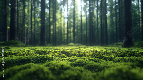 A Stunning Close-Up View of a Lush Moss-Covered Forest Floor Showcasing Nature's Intricate Details