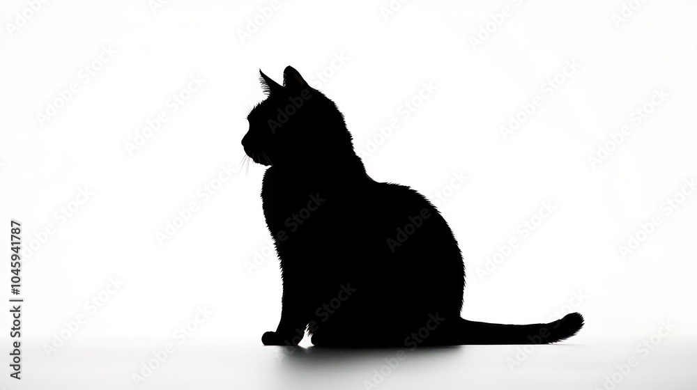 A black cat silhouette sitting on a white background. A black cat silhouette sitting on a white background.