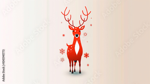 A simple, minimalist clipart of Rudolph the red-nosed reindeer with stylized antlers and surrounded by snowflakes, capturing a playful holiday spirit in red and white tones. photo