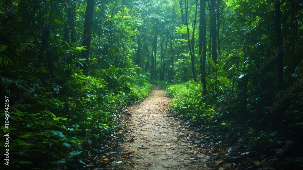 Obraz premium Forest trail with a canopy of leaves