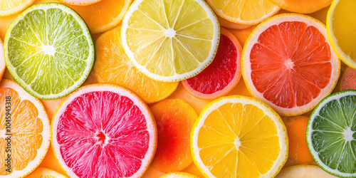 Vibrant citrus fruit slices: fresh lime, orange, and grapefruit textures