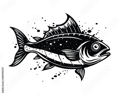 Fish grunge black outline hand drawn vector on white background