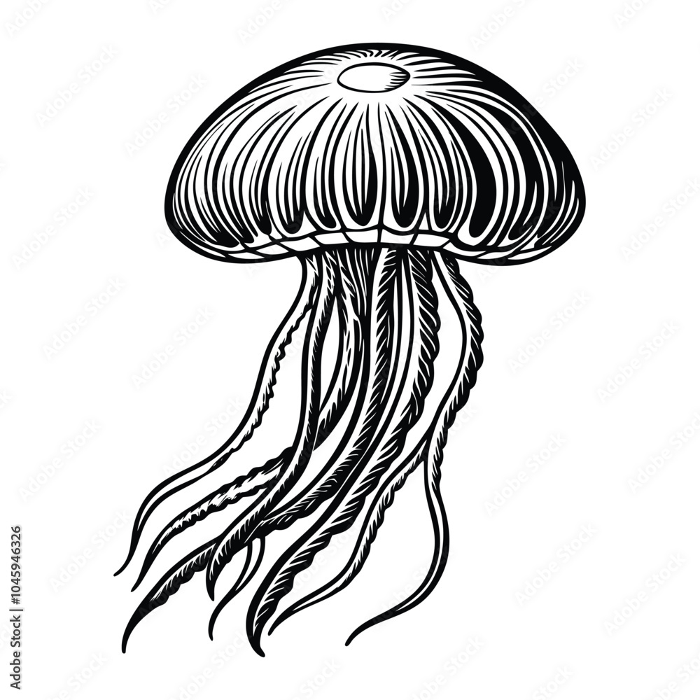 jellyfish doodle style outline in black and white vector jellyfish doodle style outline in black and white vector