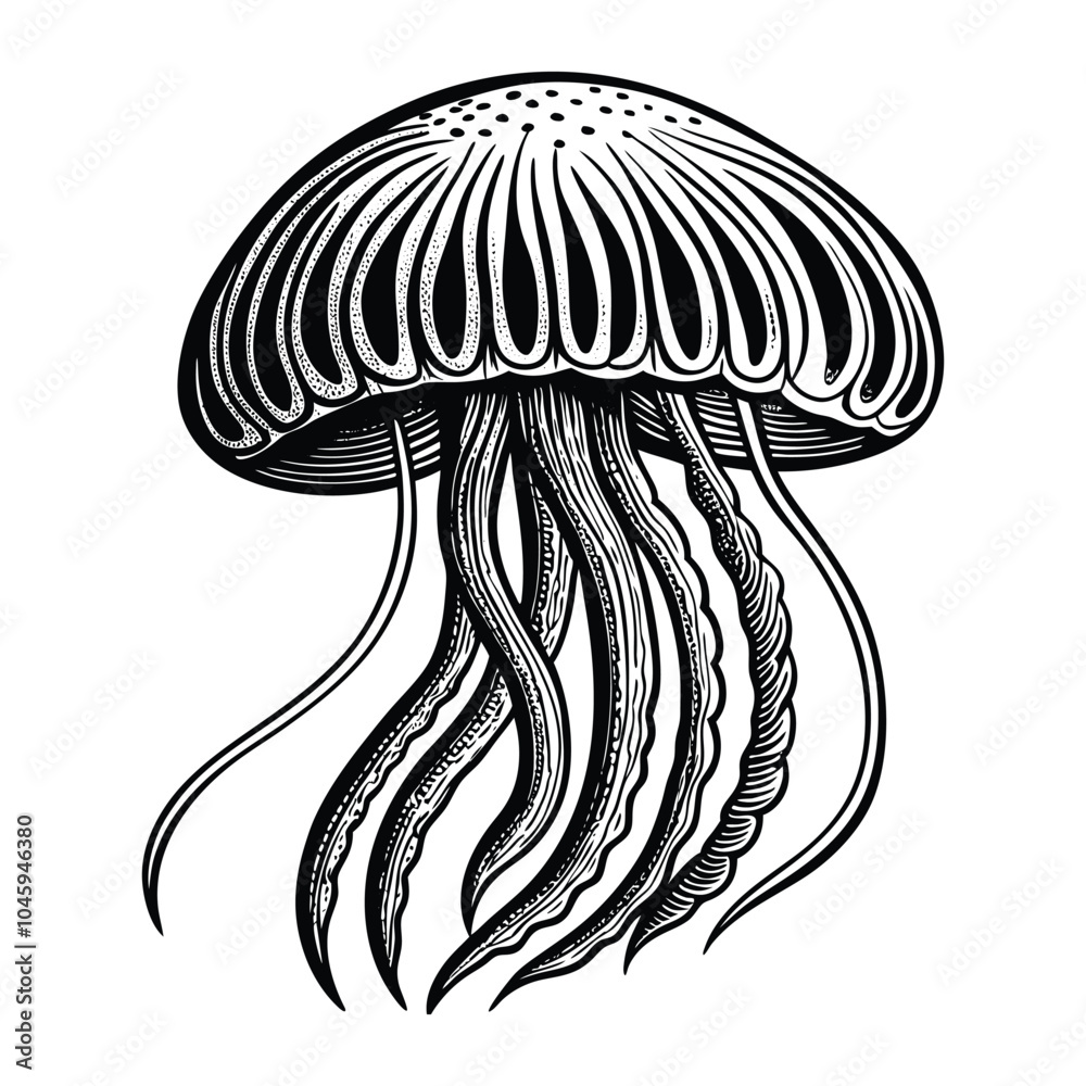 jellyfish doodle style outline in black and white vector jellyfish doodle style outline in black and white vector