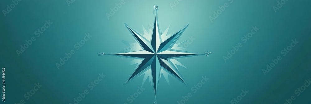 Obraz premium A geometric compass rose with distinct sharp lines radiates from a central point, set against a calming blue backdrop. Generative AI
