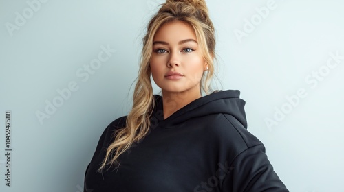 Confident young woman in a black hoodie