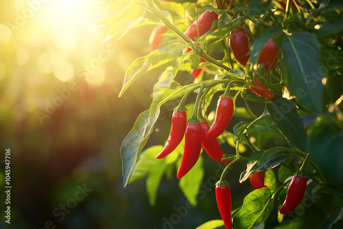  Vibrant chili pepper plant in a rustic garden