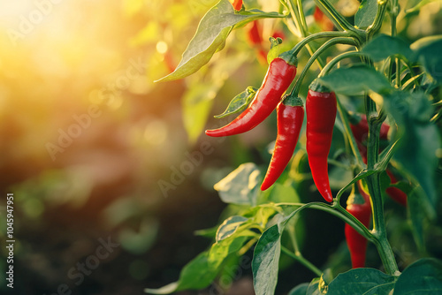  Vibrant chili pepper plant in a rustic garden