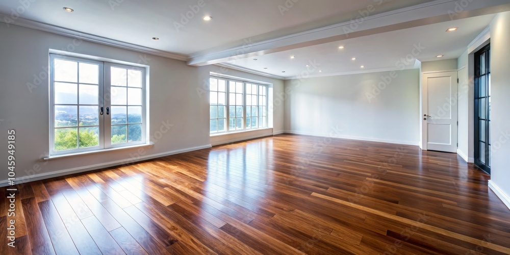 Fototapeta premium Empty Room with Hardwood Floors and Windows, real estate, interior design