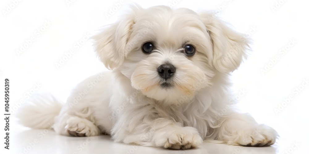 White Maltese Puppy Lying Down Portrait, white background, puppy, dog White Maltese Puppy Lying Down Portrait, white background, puppy, dog
