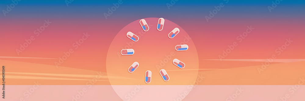 Blue and red pills on a sunset background minimalist and abstract design medical concept hope and recovery Blue and red pills on a sunset background minimalist and abstract design medical concept hope and recovery