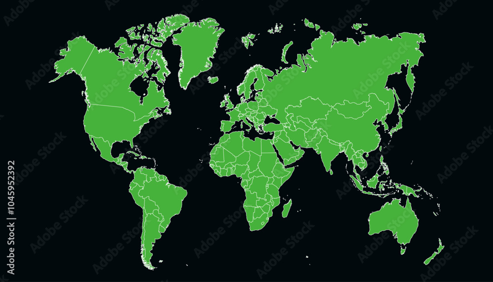 World map. Green modern vector map. Silhouette map.